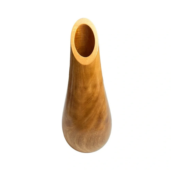 Roro Handcarved Glossy Natural Mango Wood Teardrop Carafe Shaped Vase 12” - Picture 1 of 7